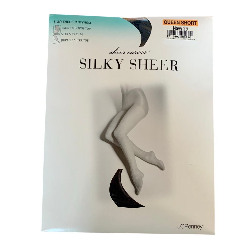 Vintage Sheer Caress Silky Sheer QUEEN SHORT Navy 29 Pantyhose